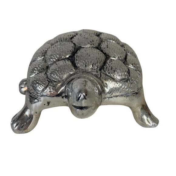 Sea Turtle White Metal Tortoise Sculpture Embossed Silver Tone Nautical Decor - Picture 7 of 15